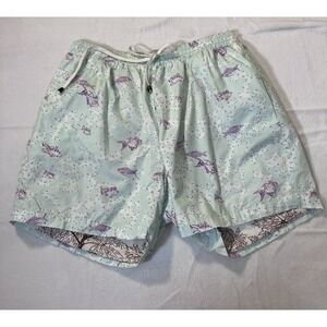 Coco Shop Mens Large Mint Fish Tropical Cotton Jams Shorts Resort Beach Gym Run